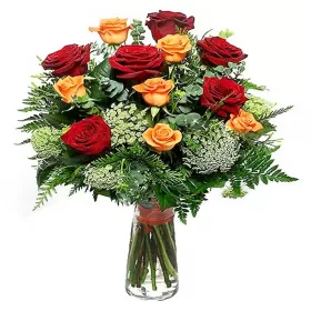 FLORERO DE 12 ROSAS AMARILLO Y ROJO