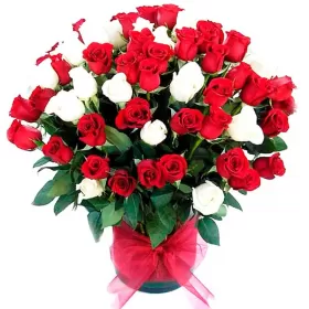 FLORERO DE 100 ROSAS MIX ROJAS Y BLANCAS