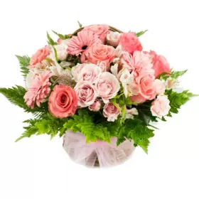 CANASTILLO FLORES CON TONOS ROSADOS PARA NACIMIENTO