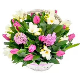 CANASTILLO CON 10 TULIPANES Y MIX DE FLORES