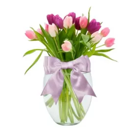 Florero con 20 Tulipanes Rosados y Morados