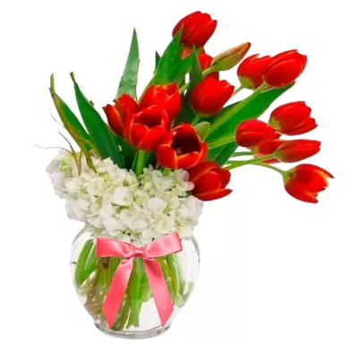 Florero con 20 Tulipanes Rojos más Hortensias