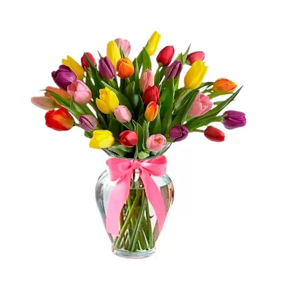 Florero con 30 Tulipanes Mix de Colores