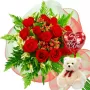 Ramo de 12 Rosas Rojas con Globo y Peluche