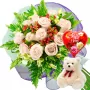 RAMO 12 ROSAS BLANCAS MÁS PELUCHE Y GLOBO DÍA DE LAS MADRES