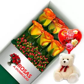 CAJA 6 ROSAS CIRCUS MÁS PELUCHE Y GLOBO DÍA DE LAS MADRES